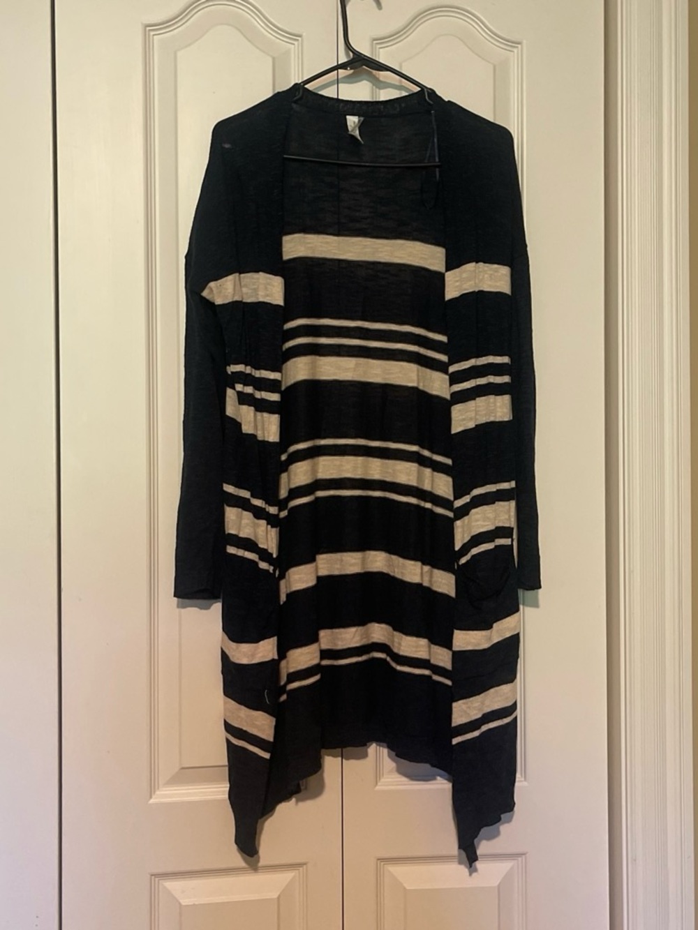 Love Striped Open-Front Cardigan - Black and Cream
